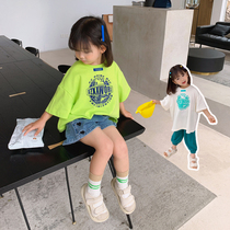 Little Red Fish Girl short sleeve T-shirt 2021 summer dress Korean version of childrens baby foreign gas loose cotton body shirt tide