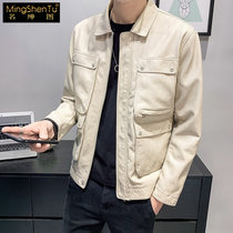 Spring mens leather clothing youth trend Puppi jacket lapel locomotive uniform pilot Handsome Mens D0214