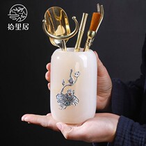 ten Liuyu Glazed Jade Porcelain Tea Road Six Gentleman Tea Clip Tea Spoon Tea Needle Inlaid Silver Kung Fu Tea With Pure Copper Accessories