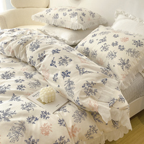 Four sets of pure cotton full cotton Four Seasons universal Korean flower side quilt cover with four sets of bed-bed bamboo linen quilt cover spring-ins