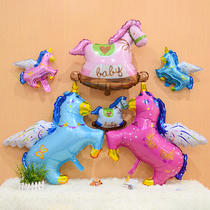 Cute cartoon aluminum balloon birthday decoration Trojan horse Pegasus baby year scene layout mini background wall