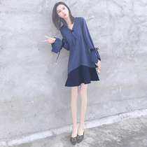 Early autumn 2021 womens design sense niche chiffon dress blue small fragrant dress womens autumn New