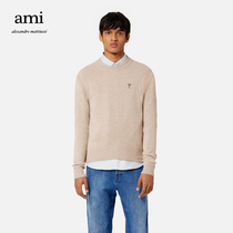AMI Mens 22 Fall Winter New Love Goatmere-blend Solid Color Round Neck Casual Knit Sweater