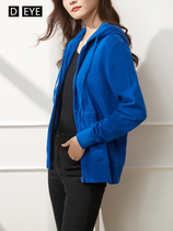 Zipped Sweater Women 2022 Spring Autumn New Sports Casual Korean Version Loose Pure Cotton Tandem Hat Cardiovert Blue Jacket