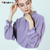 Autumn new chiffon shirt stand collar long sleeve base shirt lady shirt top slim slim shirt professional Joker