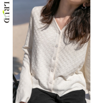 LRUD Knit Cardiovert Jacket Woman Spring Dress 2022 New V Collar White Outwear Knitwear Spring Autumn Blouse