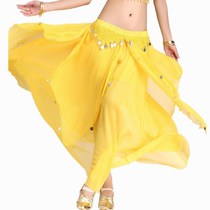 Flying charm belly dance skirt Indian dance big swing skirt Oriental dance hanging coin long gauze skirt chiffon performance skirt children