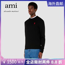 Ami Paris 21 Autumn Winter New Round Collar Loose Jacket Hood for men and women in the same red and loving sweater knitted sweatshirt