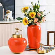 Jingdezhen Ceramic Vase Pendulum with light and luxurious decoration New Chinese living room Xuanguan Hotel Lobby Club Table Flower Inserts