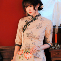 Yiyis lavender rose French romantic retro Chinese style suede modified cheongsam dress autumn and winter