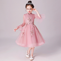  Flower girl dress Girl princess dress puffy yarn small host catwalk dress skirt Childrens birthday piano performance suit