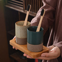 Japanese retro rough pottery hotel B & B hotel mouthwash Cup brush Cup toothbrush cup tray