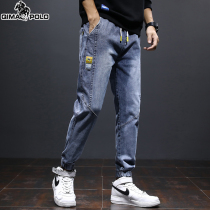 Paolo Loose Jeans Mens Straight Cylinder Elastic 100 lap tooling casual long pants spring trendy bunches pants men
