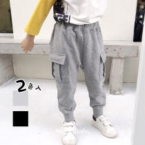 Spring and autumn new men and women childrens small and medium childrens clothing day tide wool circle toe pocket tooling leisure sports pants