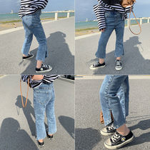 2021 Autumn Dress New Girl Han Version Jeans Child Clothing Retro Open Fork Horn Pants Baby Tide Casual Pants