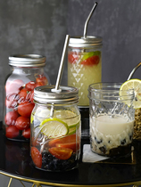 Days Glass Mason bottle with lid Mason Cup Transparent Juice Cock Cup Drink Cup Straw Water cup Sealed bottle