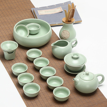 Tea set set Household simple office Kung fu set Open cover bowl Teapot Teacup Tea tray Ruyao ceramic tea set