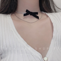 Banquet Elf VELVET BUTTERFLY KNOT WATER DRILL DOUBLE NECKLACE SHINY NECKLACE LOCK BONE CHAIN ANNUAL MEETING GOWN ACCESSORIES WOMAN