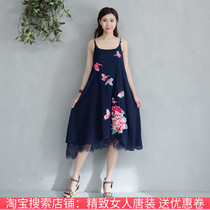 2021 summer dress new cotton linen ethnic style embroidered lace dress cotton linen dress Joker long dress