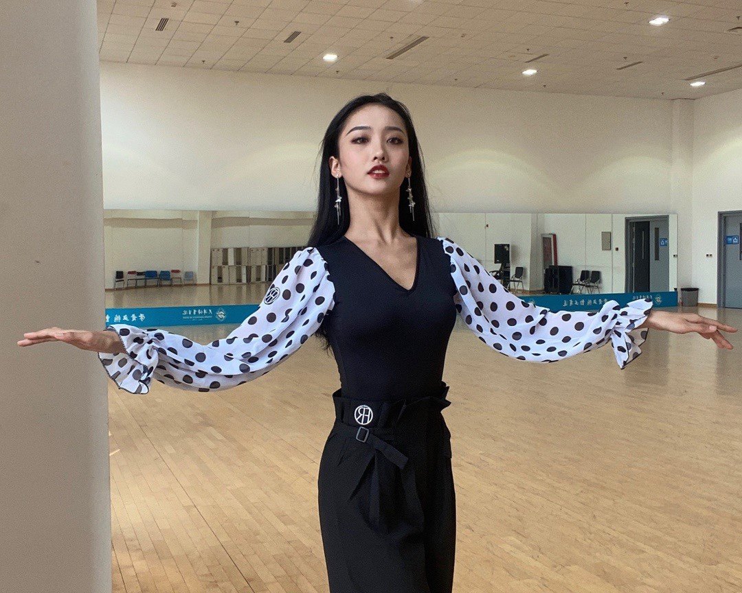 Fairy Modern Dance Costume Latin Dance 025 Polka dot puff sleeves jumpsuit 026 polka dot modern skirt GB dance