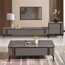 Light luxury marble TV cabinet coffee table combination modern simple small apartment cabinet classic gray TV cabinet