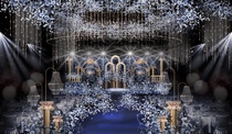 Wedding renderings blue crystal chain ceiling European material floral luxury psd file wedding props hand-painted