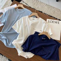 Cabinet 3000 40 double yarn double-sided long-staple cotton imported beads 3m glue pure hand-pressed short sleeve t-shirt