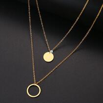 For Women Double Round Geometric Pendant Necklace Stainless
