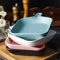 Nordic tableware ceramic single handle baking tray handle plate one person eat good-looking plate gourmet food with net red Pat