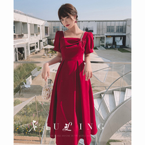 Pregnant woman toast to the bride Summer Grand code Fat mm Betrothed dress Dress Wine Red Back Door Gown Woman collar thin