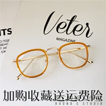 South Koreas new literary small frame anti-blue flat mirror womens tide glasses round face Joker thick frame plain face with myopia man