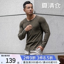 EVENSO Wild Washed old texture training long sleeve stretch sports t-shirt pullover sweater fitness clothes autumn and winter