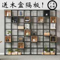 Wrought iron solid wood partition screen Office entrance shelf Restaurant creative solid wood bookshelf display rack Industrial style