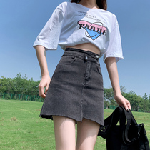 South Korea Cowboy Short Dress 2022 Spring Summer New High Waist Display Slim Fit A Hip A Character Half Body Dress Small