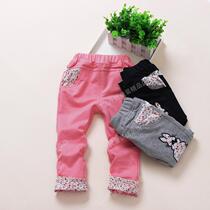 2021 SPRING AND AUTUMN Peter Little Rabbit All cotton Monolayer Girl Casual lace pants lace lace lace long pants child clothing