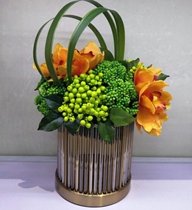 Orange green system simulation floral finished metal glass sample Hong Kong style board house sales office coffee table front decoration flower