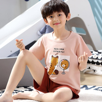 Boy Sleepwear Summer Short Sleeve Pure Cotton CUHK Boy Student Boy Full Cotton Thin Summer Childrens Home Suit Suit
