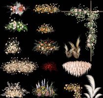 Wedding hand-painted material floral celebration props bouquet table flowers PSD layered source file 15 series renderings