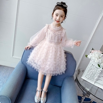 Girls princess dress spring 2021 new foreign style girls childrens clothing yarn dress cake dress spring and autumn childrens dress