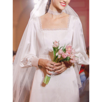 Light wedding dress 2021 new bridal tour Mori Super fairy dream simple long sleeve go out yarn party evening dress