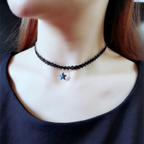 Temperament Joker Blue pentagonal star neck neck black choker neck strap neck lace collar short necklace