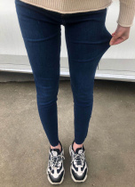 2022 Spring and Summer European High Waist Elastic Waist Button Waist Denim Casual Pants Slim Fit Raw Edge Small Feet Look Thin Pencil Pants