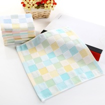 Double gauze color grid childrens square towel 25CM kindergarten baby towel does not lose hair does not fade baby mouth towel