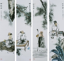  C20 Four-screen freehand characters(36)Chinese painting Gao Shitu calligraphy and painting hand-painted models