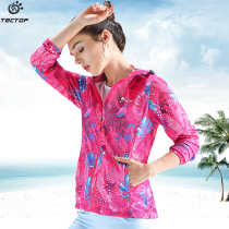 TECTOP 2020 new womens hooded knitted jacket sunscreen jacket breathable outdoor sports windbreaker coat