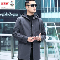 2022 new mens spring and autumn casual wind clothes in long style with a hat black business minimalist spring jacket man