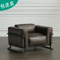 Minimalist retro industrial wind import headlayer cow leather nostalgia ALICIA real leather sofa Single sloth casual couch