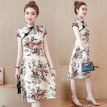 2023 summer new plus size womens clothing young style mid-length slim slim Chinese style daily cheongsam dress