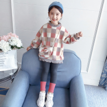 Korean girl set 2021 new spring and autumn foreign style childrens clothing girl thick childrens clothes winter plus velvet two-piece set
