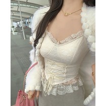 White Water Lace Vest Harness Girl Spring Autumn Pure Desire for a touch of design and a short apricot color Dont make a blouse